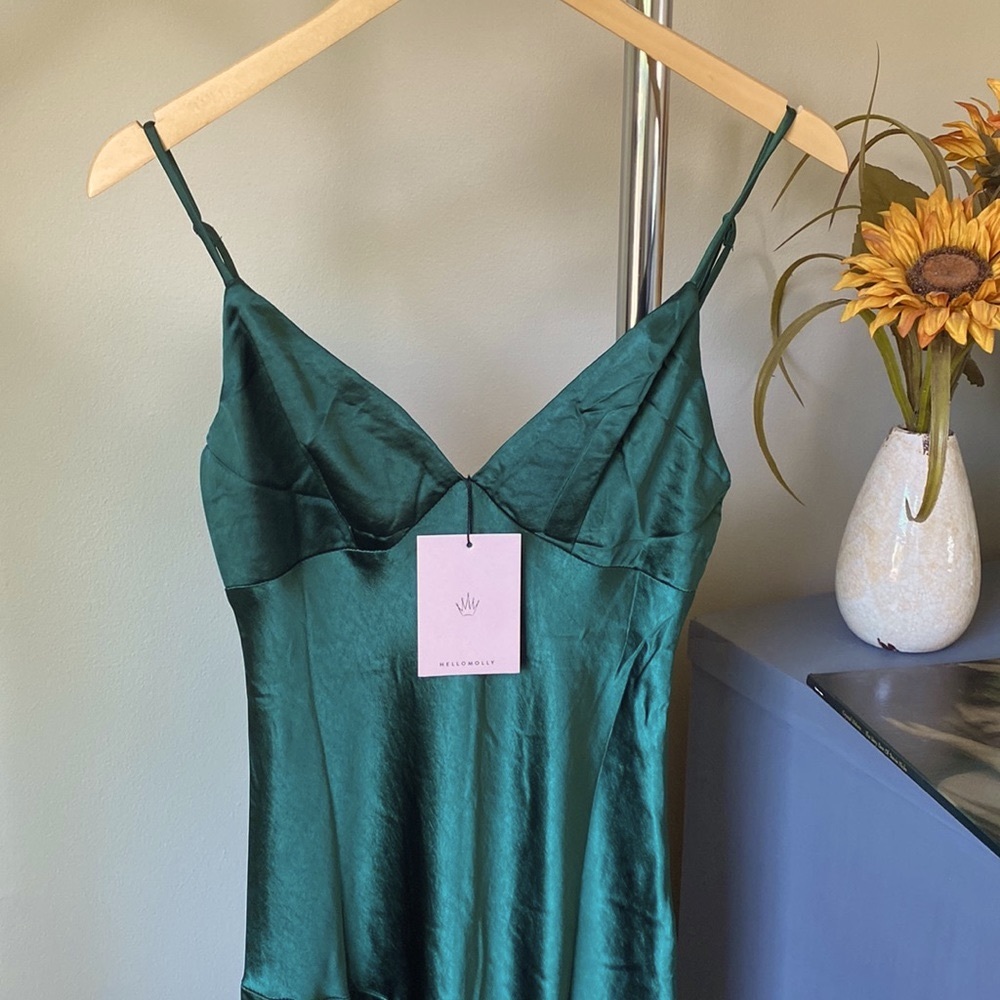 NWT ASKING FOR A FRIEND SATIN MIDI DRESS - FOREST GREEN